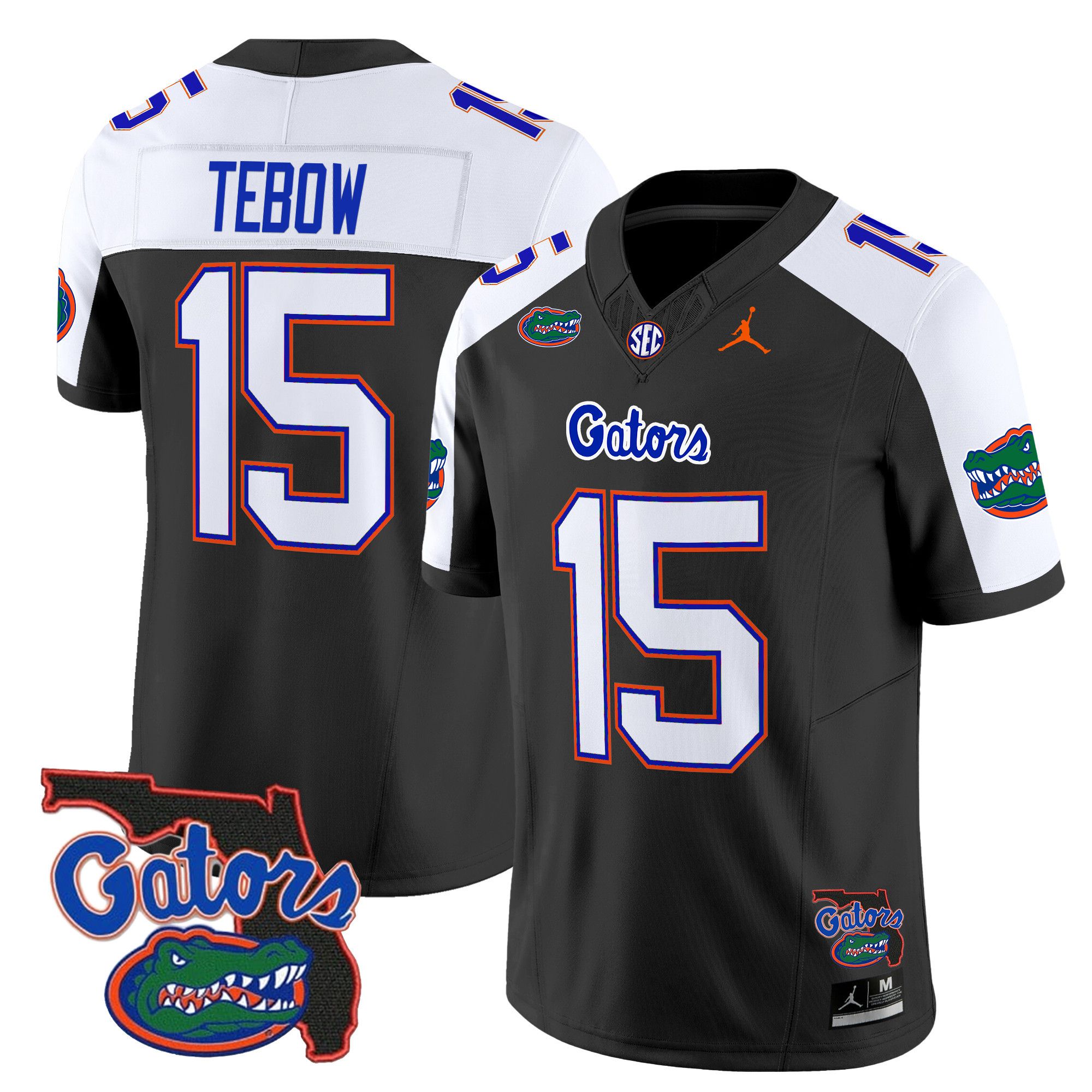 Men Florida Gators 15 Tebow Black 2024 Florida Patch Vapor Limited NCAA Jersey